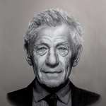 image for Sir Ian McKellen, Graphite &amp; White Charcoal on Gray Paper, 20x25"