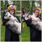 image for my boyfriend managed to sneak our floofer through a 30 minute trail behind the stadium so she could be at my graduation