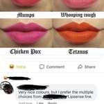 image for After KVD decided to out herself as an antivaxxer, my friend decided to share a fake line of lipsticks named after preventable diseases. An MLM hun didn’t read the names and decided to shill another MLM hun’s Lipsense instead.