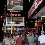 image for New Yorkers stop to watch the "Seinfeld" finale, Times Square, 1998 [602 × 661]