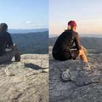 image for 2 years ago my step dad sat in this spot on the Appalachian Trail right before beginning chemo. This morning, my mom sat in the same spot to watch the sunrise on our first Father’s Day without him.