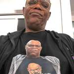 image for Samuel L. Jackson wearing a t-shirt of himself wearing a t-shirt of himself.