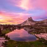 image for Those couple of magical seconds when the foreground turns pink due to the sunset. Upper Cathedral Lake, Yosemite National Park [OC][5458×3639]