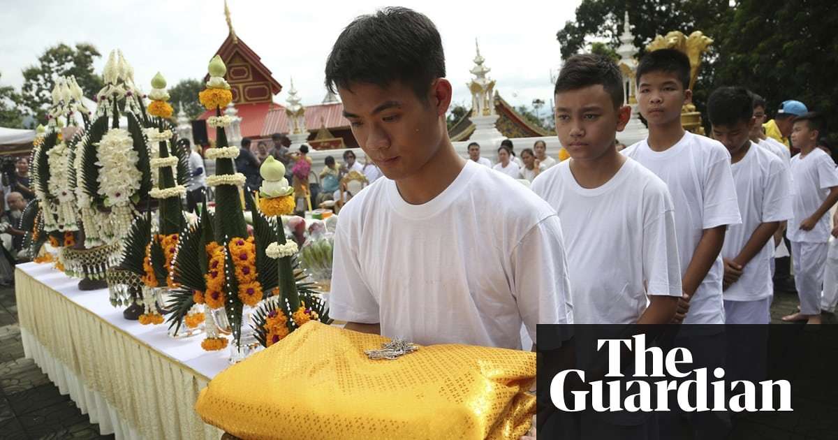 image for Thai cave boys' heads shaved before ordination ceremony