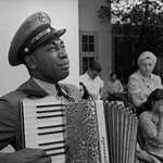 image for Navy musician Graham Jackson playing “Goin’ Home” as Franklin D. Roosevelt's funeral train passes by (1945)
