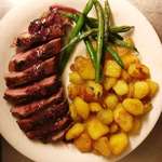 image for [Homemade] Duck breast with red wine & blackcurrant sauce, roasted potatoes and green beans