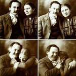 image for A Victorian couple trying not to laugh while having their portraits done.