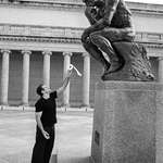 image for Robin Williams offering a toilet roll to ’ The Thinker’ (early 90s)