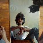 image for “Self portrait time with my boy Kompot!”.. by Zingfried/Alexandre Claire, 50*70 cm oil on cardboard.