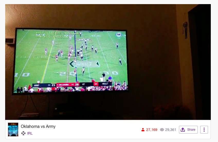 image for Oklahoma-Army OT game only available on $55 PPV, 32K fans turn to some guy’s cell phone stream instead
