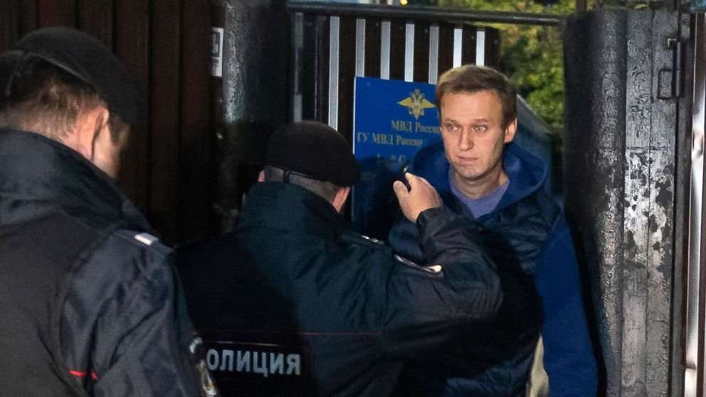 image for Vladimir Putin's most prominent critic, Alexey Navalny, is let out of a Russian jail, then arrested again