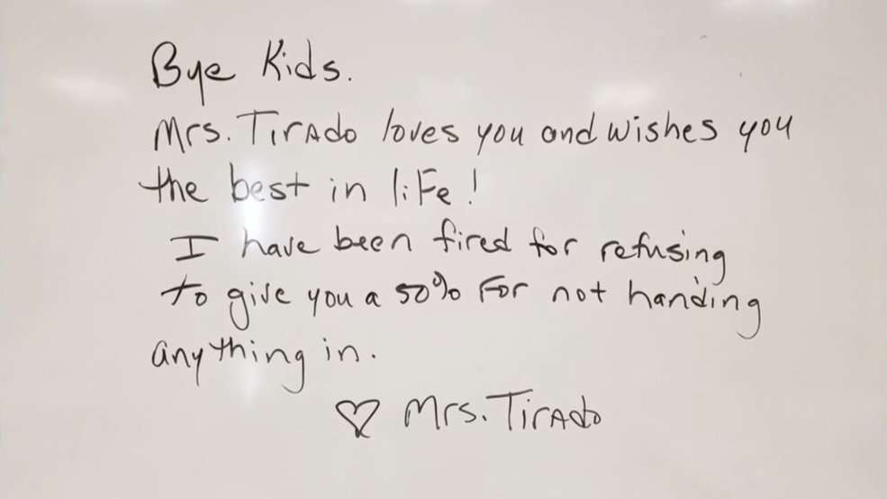 image for Teacher says she was fired for giving zeroes to students who didn't turn in their work