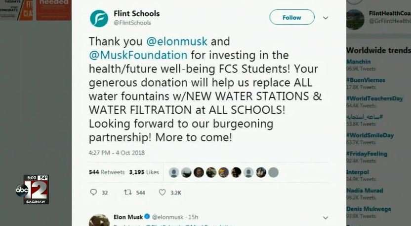 image for Billionaire CEO makes $480,000 donation to Flint Community Schools for new water filtration systems