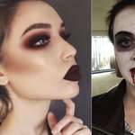 image for $60 "professional" Halloween makeup. I asked for the photo on the left, with just a little fake blood. On the right is what the makeup artist gave me.