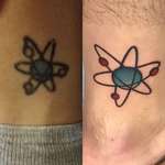 image for Dad passed away this weekend, so I got his atom in memory of him. Done by Edna Herrera at Imperial Tattoo Company in Sugar Land, Tx. (Left Is Dad, right is me)