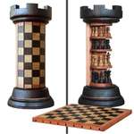 image for Rook Tower pack-away wooden chess board.