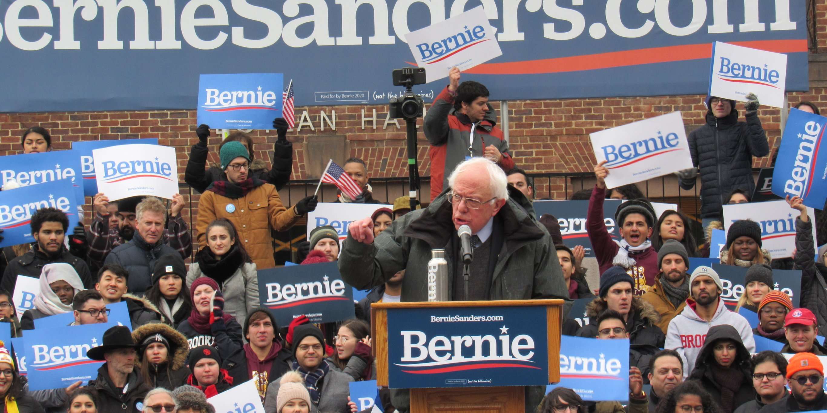 image for Bernie Sanders draws in huge, young, diverse crowd for first 2020 rally on a snowy day in Brooklyn