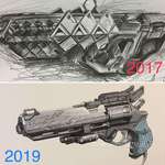 image for Started drawing videogame weapons in 2017. I feel like I’ve gotten better. (Both from Destiny)