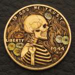 image for “Wildflower” hand engraved with 24k, 18k, silver, copper inlay on a 1944 penny