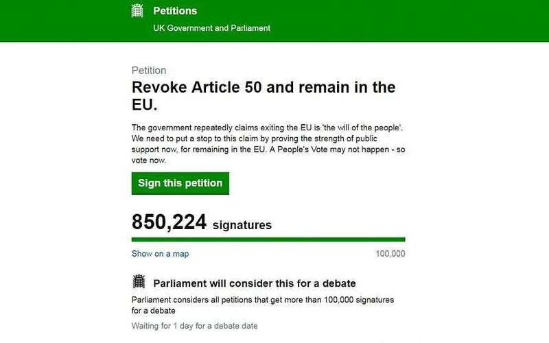 image for Brexit: Petition to remain in the EU hits two million signatures in just one day