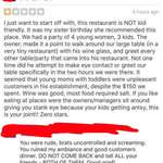 image for Lady in my local group posts about this review she left on an restaurant, with the owners reply. She got completely wrecked by comments in the group and ended up deleting her post, but not before I got this screenshot of her review. Owner of the restaurant is hella chill and the place is chill.