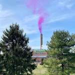 image for Pink smoke coming from a local waste management caused by a load of iodine in the incinerator.