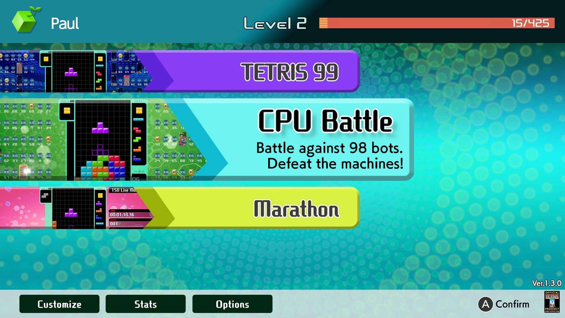 image for Nintendo of America auf Twitter: "The #Tetris99 Big Block DLC is available on Nintendo eShop for $9.99 and adds offline modes! Battle 98 bots in CPU Battle, and survive in Marathon mode to clear the m
