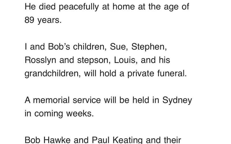 image for Alice Workman auf Twitter: "BREAKING: Bob Hawke has died.… "