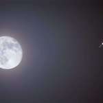 image for Our Moon, Jupiter and 4 of its moon...took this a couple of days back when Jupiter was close to the moon