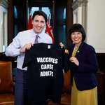 image for Justin Trudeau (Prime Minister of Canada) proud of his new T-shirt and posting on social media urging people to vaccinate.