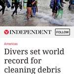 image for Scuba divers set world record by cleaning beaches and removing over 700kg of fishing lines and other debris from the ocean floor.