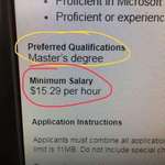 image for Wants a masters degree for a minimum wage job...