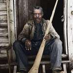 image for A former slave holding a horn with which slaves were called. Near Marshall, Texas. 1939