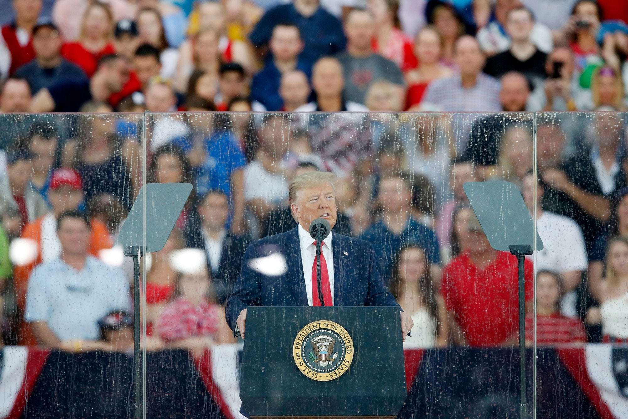 image for Trump Says Troops ‘Took Over Airports’ During Revolutionary War, in Rainy Fourth of July Speech
