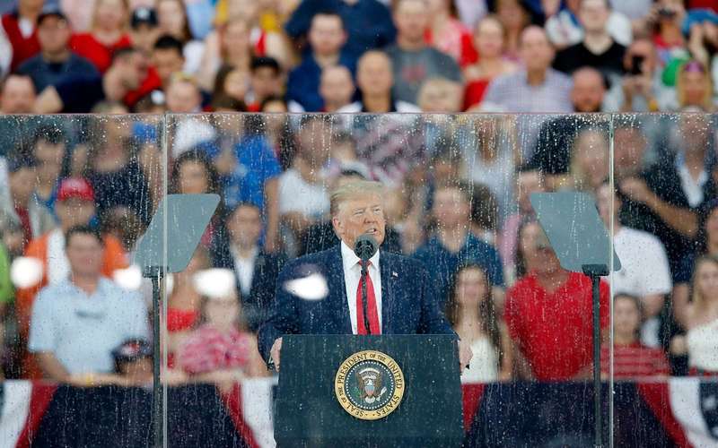 image for Trump Says Troops ‘Took Over Airports’ During Revolutionary War, in Rainy Fourth of July Speech