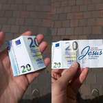 image for This fake 20â‚¬ bill I found on a bench at my local mall. Littering for Jesus