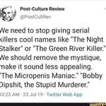 image for Giving appalling name to serial killers? Check.