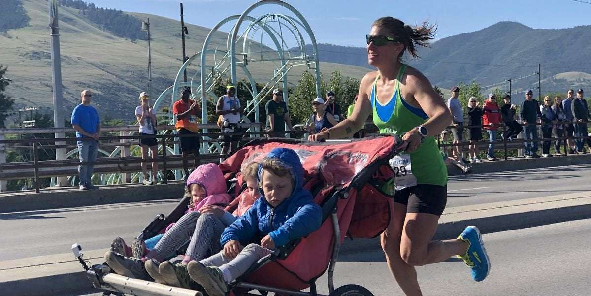 image for Mom Runs 3:11 Marathon With a Triple Stroller While Pushing 185 Pounds
