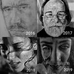 image for I've been training myself how to draw photorealistically for a little while now. Here's my best sampling from each year of progress.