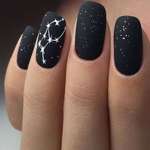 image for Matte black starry nail art