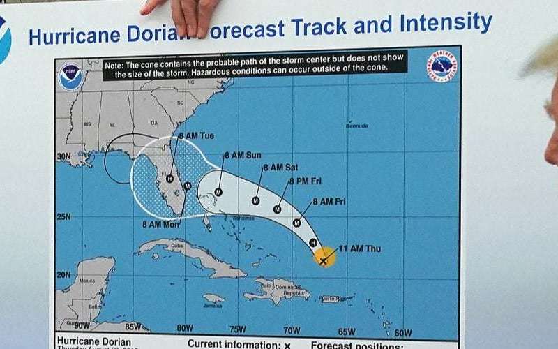 image for "If This Wasn't So Dangerous I'd Be Laughing": Trump Presents Outdated Dorian Forecast Map With Alabama Circled With Sharpie