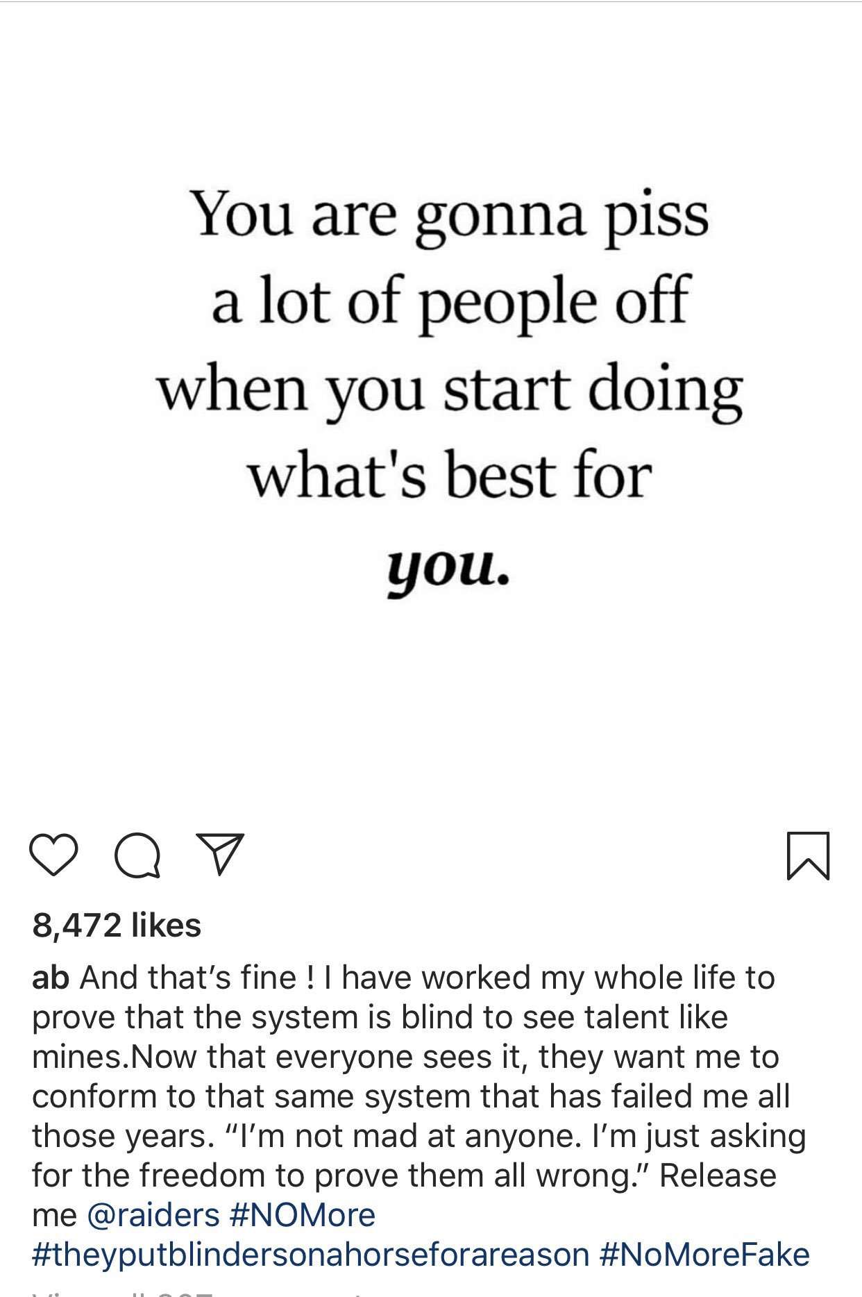 image for Field Yates auf Twitter: "In his latest Instagram post, AB tells the Raiders to release him.… "