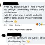 image for On a post about another parent selling her kid's tv because she "can't act right"