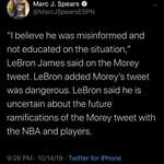 image for LeBron with some..interesting comments on the Morey tweet