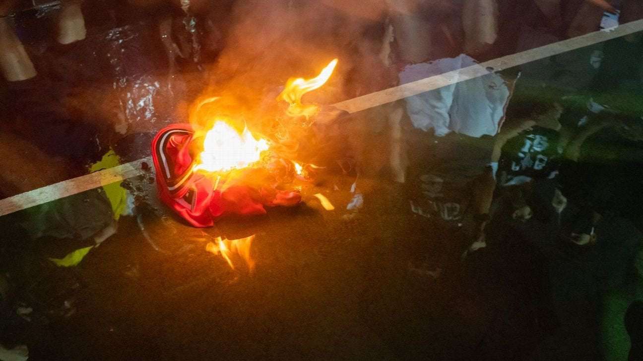 image for Protesters trample, burn LeBron James jerseys in Hong Kong