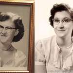 image for My wife recreated her grandmother’s school picture from 1947 as a Christmas gift. The photo on the left is her grandmother, my wife is on the right. She was speechless and confused thinking this was a photo of herself, when she realized it wasn’t, she was awestruck. Such a beautiful gift!