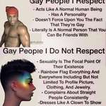 image for "Gay people are only acceptable if I never have to acknowledge they're gay"