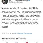 image for Magic Johnson celebrating his 28th year battling HIV