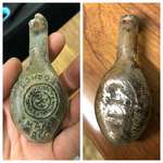 image for Friend found this hidden in a mud and stud wall while renovating a 300year old windmill/bakery. Says it’s still corked with something inside it.