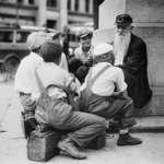 image for Shoe shine boys listen to Civil War veteran tell his war stories, 1920s